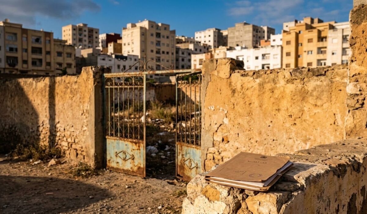 أرض مسيَّجة مهملة وسط حي سكني مغربي ترمز لخطر الاستيلاء على عقارات الغير